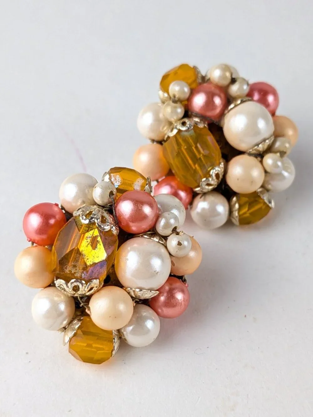 Vintage Multicolor Pearl Beaded Clip-On Earrings